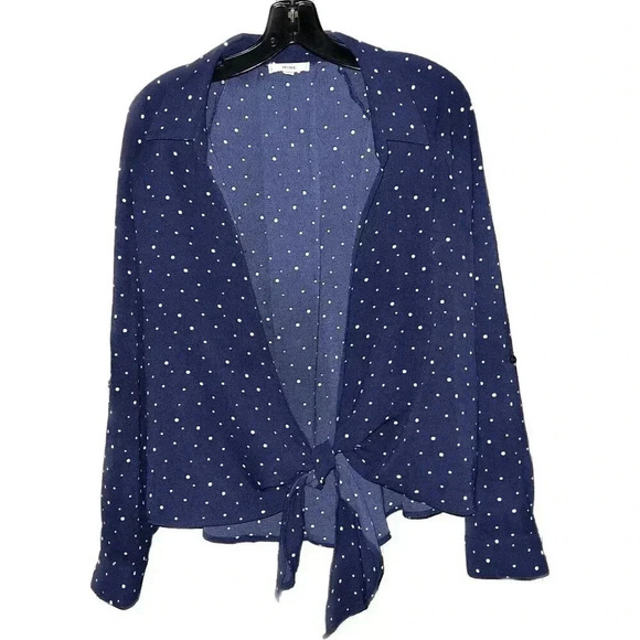 Mine Women Top Size Large Blue With WhitePolka Dots Long Sleeve Button U… - Picture 1 of 4